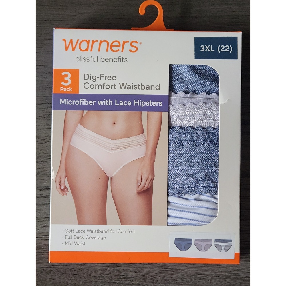 Warners Blissful Benefits Microfiber Lace Hipster Panties 3 Pack Blue Purple 3XL